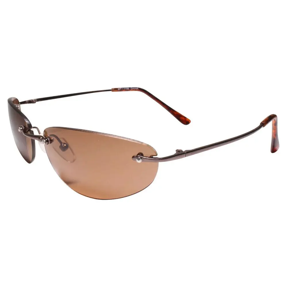 Classic Retro Stylish Rimless Rectangle Brown Wrap 80s 90s Sunglasses